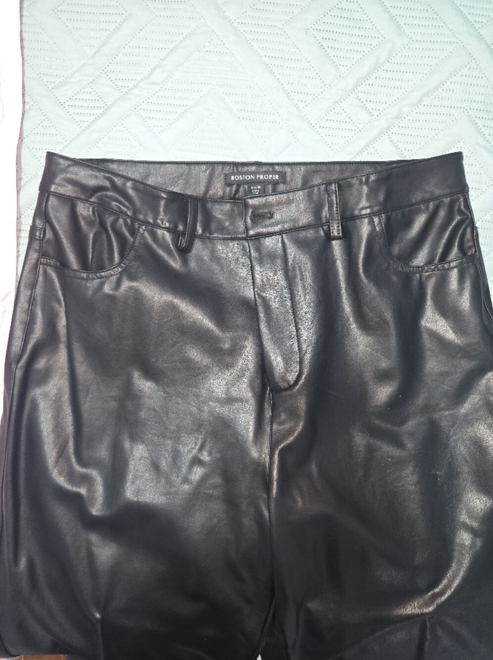Boston Proper Womens Black Leather Look Pants